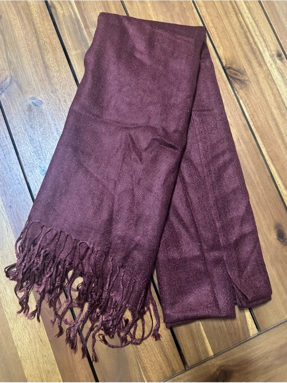 Women's Pashmina Burgundy Fringe Scarf - Classic Winter Accessory